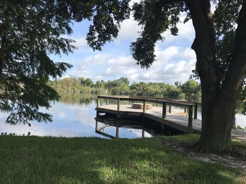 dock on a lake in secret lake park