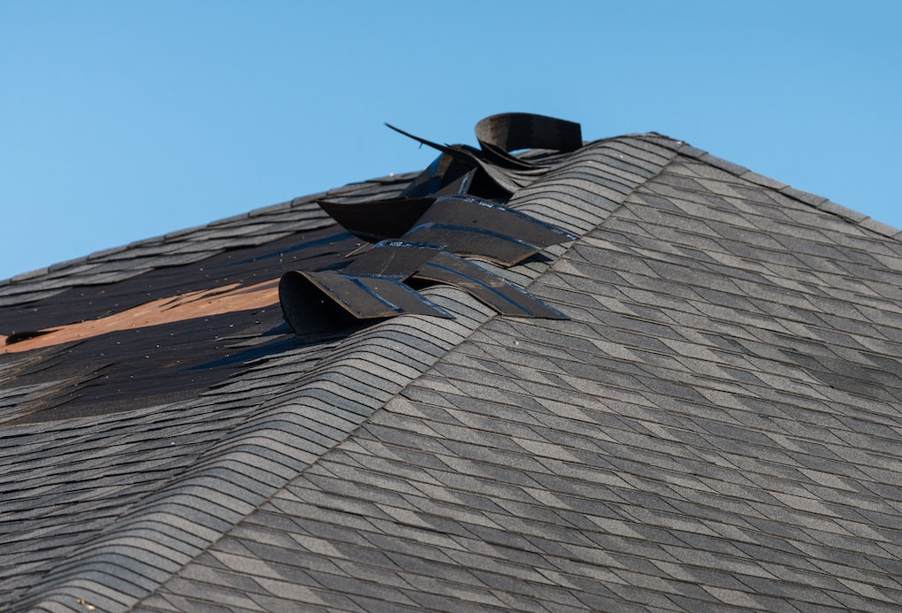 damaged and missing shingles on roof