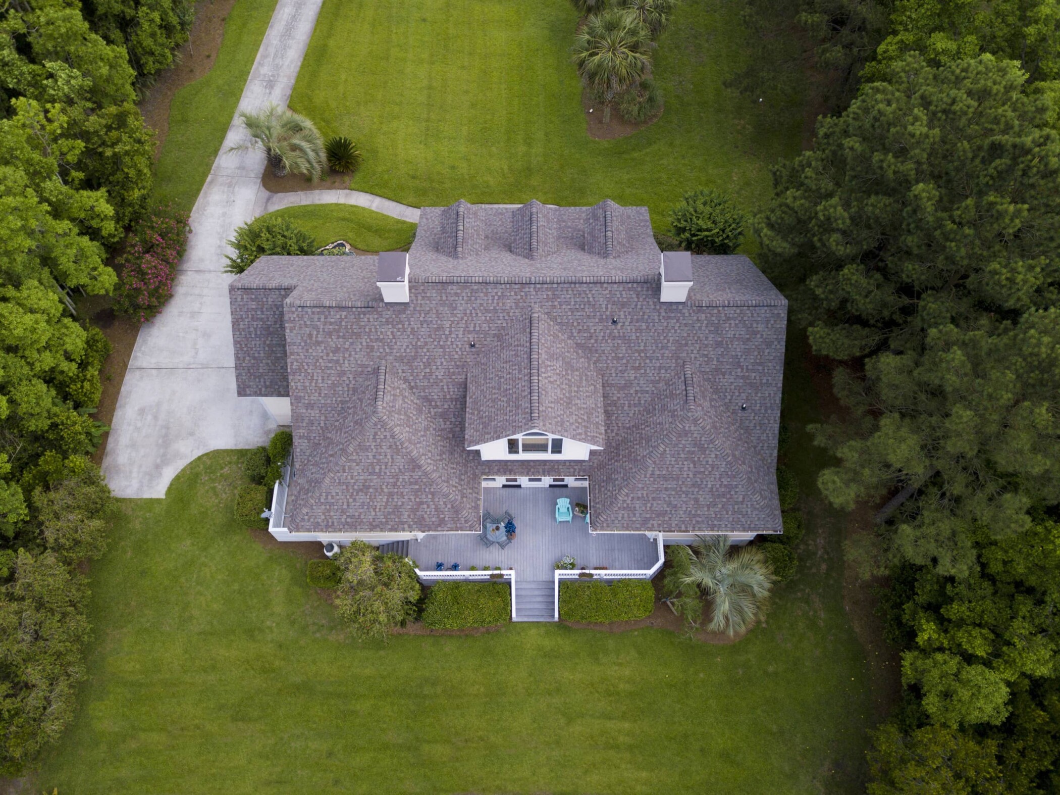 drone view of shingle roof