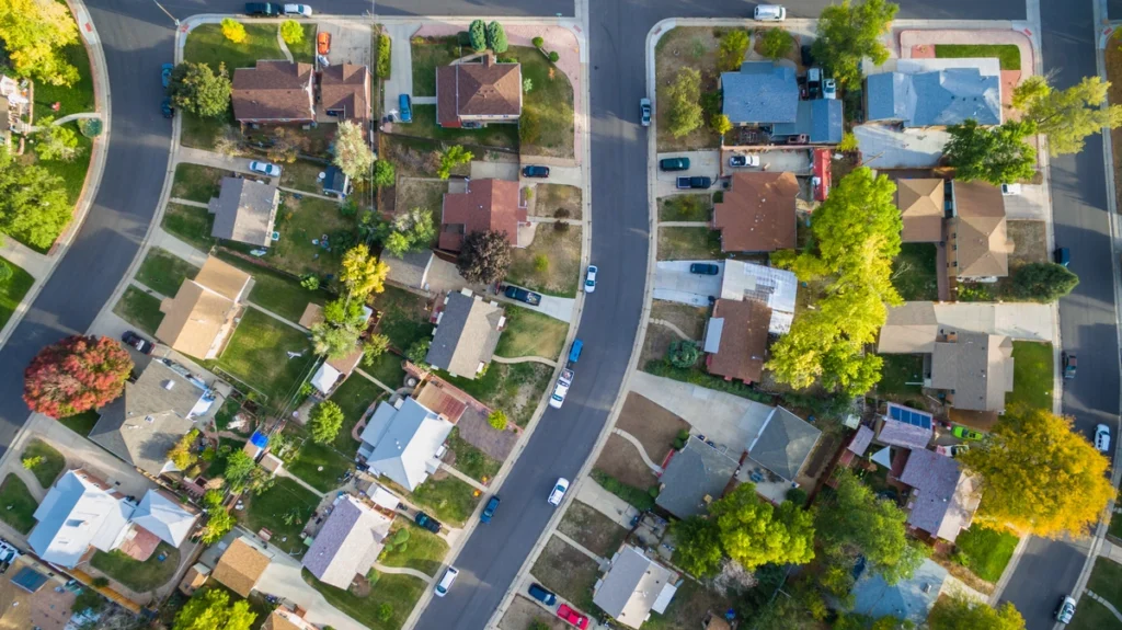 aerial view of residential homes