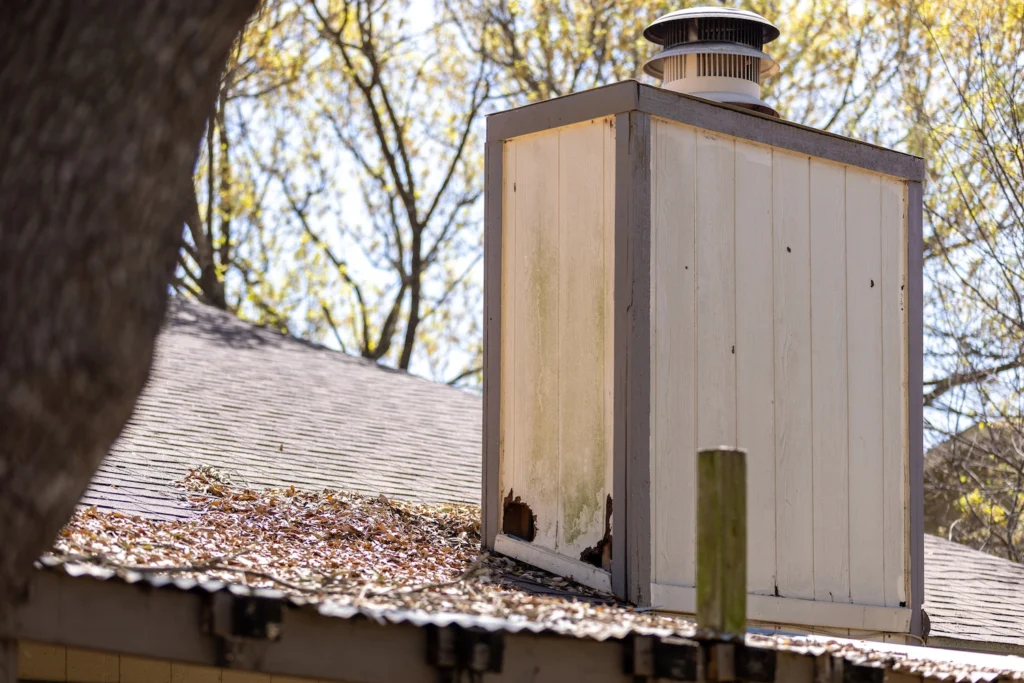 rodent damage on roof chimney